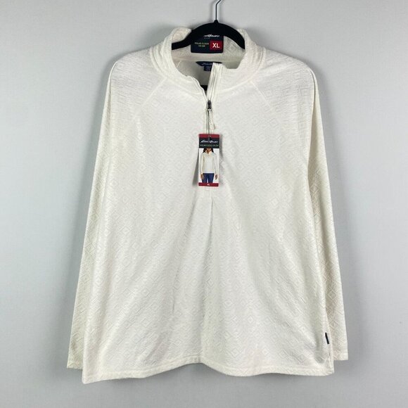 Eddie Bauer 1/4 Quarter Zip Polar Fleece Jacket Womens XL Ivory Geo - Picture 1 of 11